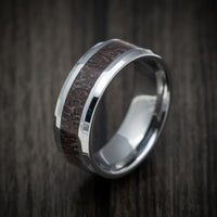 Tungsten Men's Ring with Black Dinosaur Bone Inlay