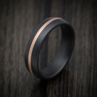 Black Ceramic Men's Ring with 14K Rose Gold Inlay