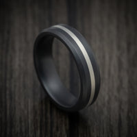 Black Ceramic Men's Ring with 14K White Gold Inlay