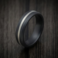 Black Ceramic Men's Ring with 14K White Gold Inlay