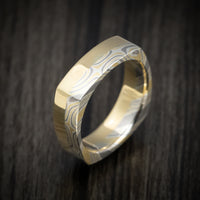 Yellow Gold White Gold and Silver Mokume Gane Custom Made Square Men's Ring