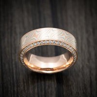 14K Rose Gold Men's Ring with Mokume Gane Inlay and Eternity Diamonds