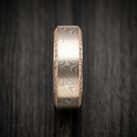 14K Rose Gold Men's Ring with Mokume Gane Inlay and Eternity Diamonds