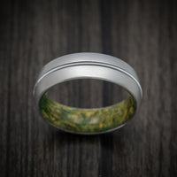 Cobalt Chrome Men's Ring with Guitar String Inlay and Green Burl Wood Sleeve