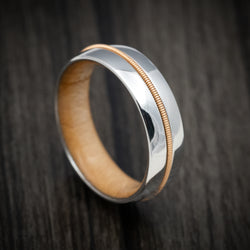 Cobalt Chrome Men's Ring with Guitar String Inlay and Wood Sleeve