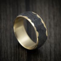 Faceted Carbon Fiber and Brass Men's Ring Custom Made Band