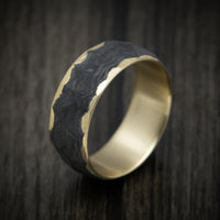 Faceted Carbon Fiber and Brass Men's Ring Custom Made Band