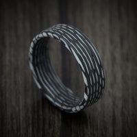 Carbon Fiber and White Wave Pattern Ring