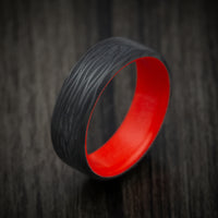 Side-Cut Carbon Fiber Men's Ring with Red Glow Sleeve