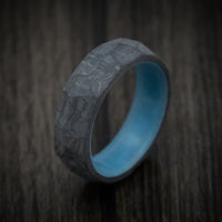Faceted Carbon Fiber Men's Ring with Blue Glow Sleeve