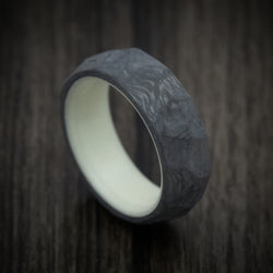 Faceted Carbon Fiber Men's Ring with White Glow Sleeve