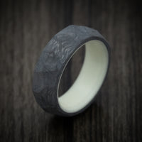 Faceted Carbon Fiber Men's Ring with White Glow Sleeve