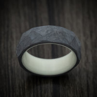 Faceted Carbon Fiber Men's Ring with White Glow Sleeve