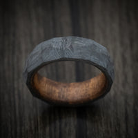 Faceted Carbon Fiber Men's Ring with Chestnut Wood Sleeve