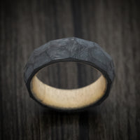 Faceted Carbon Fiber Men's Ring with Pine Wood Sleeve