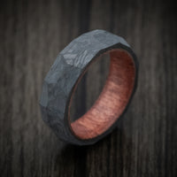 Faceted Carbon Fiber Men's Ring with Sequoia Wood Sleeve