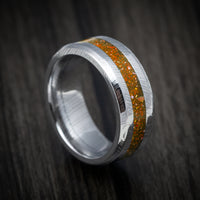 Damascus Steel and DiamondCast Inlay Men's Ring Custom Made