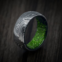 Marble Kuro Damascus Steel and DiamondCast Sleeve Men's Ring Custom Made