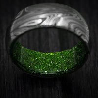 Marble Kuro Damascus Steel and DiamondCast Sleeve Men's Ring Custom Made