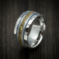 Cobalt Men's Ring with Gibeon Meteorite and Gold Nugget Inlays Custom Made Band