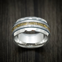 Cobalt Men's Ring with Gibeon Meteorite and Gold Nugget Inlays Custom Made Band