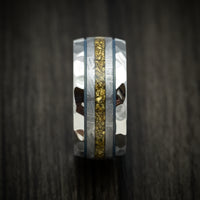 Cobalt Men's Ring with Gibeon Meteorite and Gold Nugget Inlays Custom Made Band