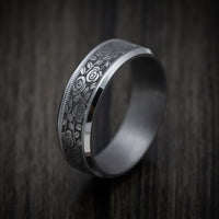 Tantalum Band with Floral Design Pattern Custom Made Men's Ring