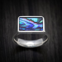 Palladium Silver Medium Signet Ring with Abalone Inlay