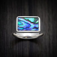 Palladium Silver Medium Signet Ring with Abalone Inlay