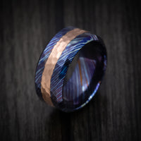 Kuro-Ti Heat-Treated Titanium Damascus and 14K Gold Men's Ring Custom Made Band