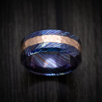 Kuro-Ti Heat-Treated Titanium Damascus and 14K Gold Men's Ring Custom Made Band
