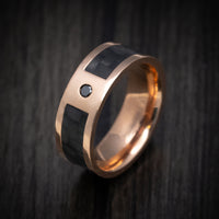 14K Gold and Carbon Fiber Men's Ring with Black Diamond Custom Made Band