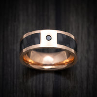 14K Gold and Carbon Fiber Men's Ring with Black Diamond Custom Made Band