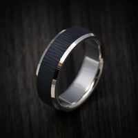 14K Gold and Carbon Fiber Men's Ring with Tree Bark Pattern