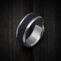 14K Gold and Carbon Fiber Men's Ring with Geometric Pattern