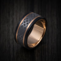 14K Gold and Tantalum Men's Ring with Carbon Accents and Design Pattern