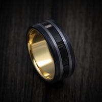 Black Titanium and Tantalum Men's Ring with Carbon Fiber Accents and 14K Gold Sleeve