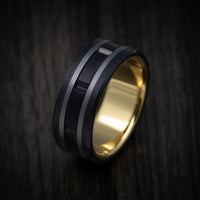 Black Titanium and Tantalum Men's Ring with Carbon Fiber Accents and 14K Gold Sleeve