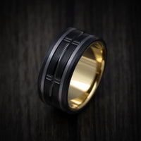 Black Titanium and Tantalum Men's Ring with Carbon Fiber Accents and 14K Gold Sleeve