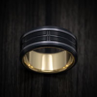 Black Titanium and Tantalum Men's Ring with Carbon Fiber Accents and 14K Gold Sleeve