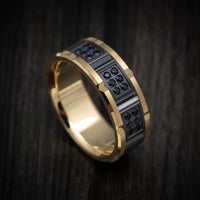 Black Titanium and 14K Yellow Gold Men's Ring with Black Diamonds