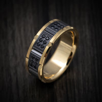 Black Titanium and 14K Yellow Gold Men's Ring with Black Diamonds