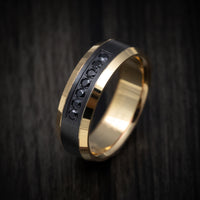 Black Titanium and 14K Yellow Gold Men's Ring with Black Diamonds