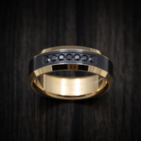Black Titanium and 14K Yellow Gold Men's Ring with Black Diamonds