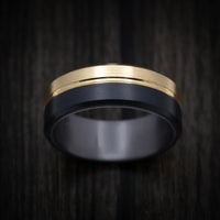 Black Titanium and 14K Gold Men's Ring with Tantalum Sleeve