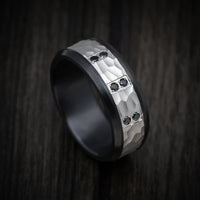 Black Titanium and 14K White Gold Men's Ring with Black Diamonds