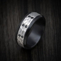 Black Titanium and 14K White Gold Men's Ring with Black Diamonds