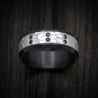 Black Titanium and 14K White Gold Men's Ring with Black Diamonds