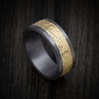Tantalum and Men's Ring with 14K Gold Scroll Design Inlay