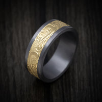 Tantalum and Men's Ring with 14K Gold Scroll Design Inlay